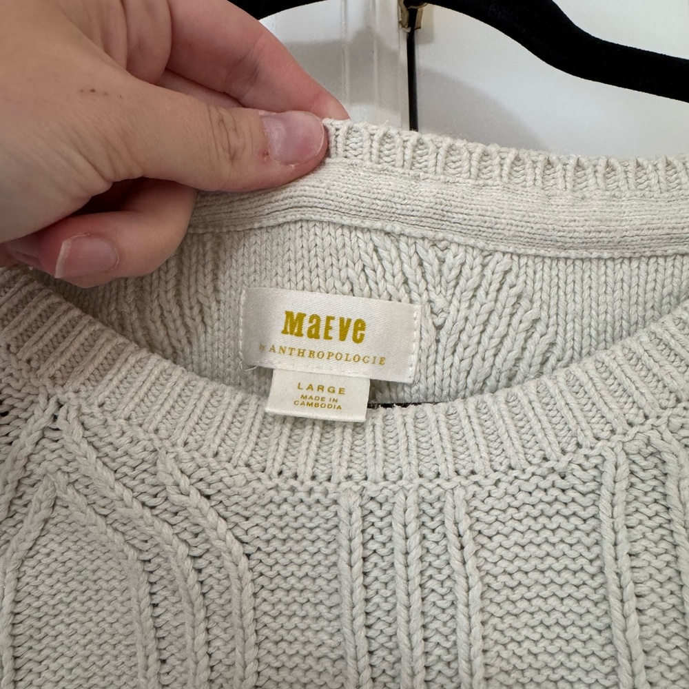 Anthropologie Light Gray Cable Knit Sweater - Picture 2 of 7